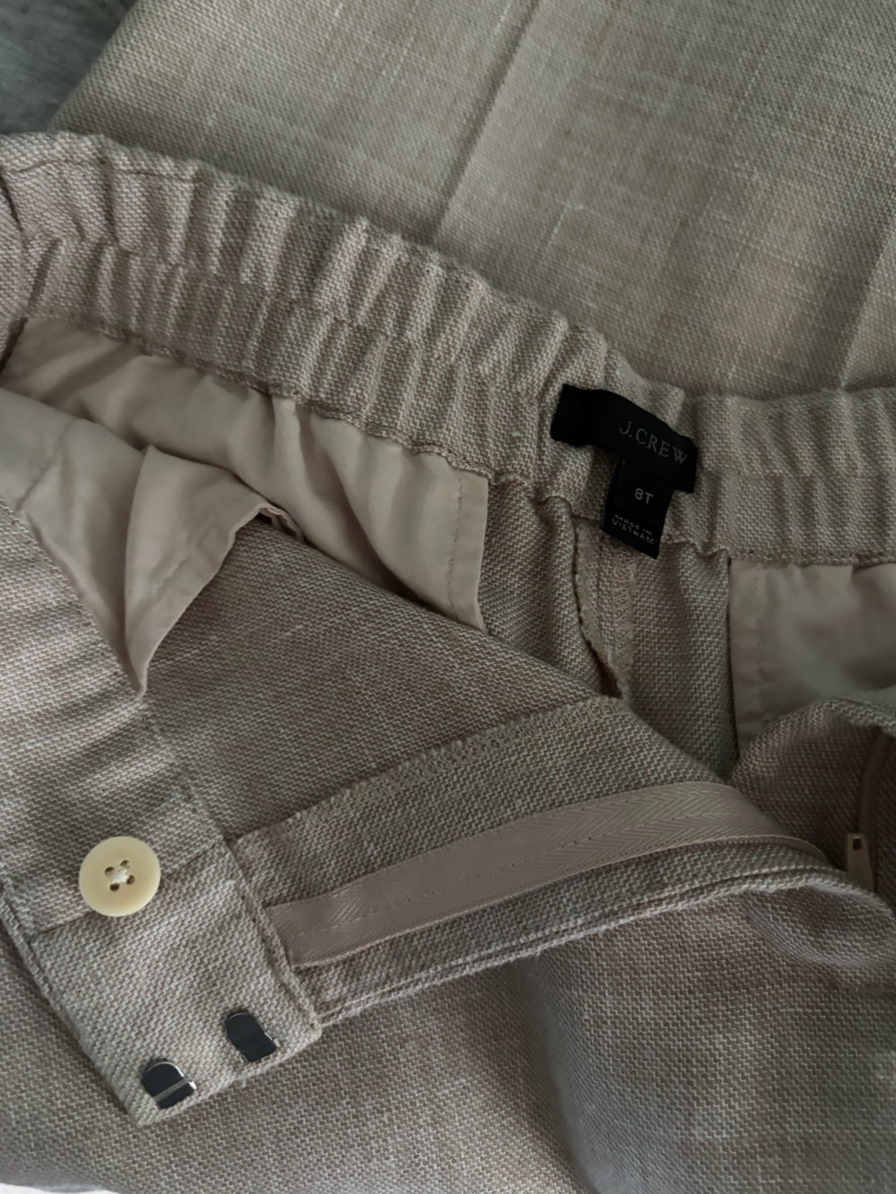 J Crew Size 8T/8 Tall Tan Linen Blend Easy Stretch Pants Elastic Waist - Picture 9 of 11